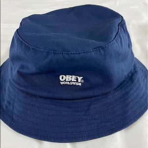 OBEY World Wide Bucket Hat Navy Blue. One Size Flexfit.